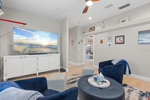 9012 Province St, Sarasota, FL 34240 - living area featuring wood finished floors, recessed lighting, ceiling fan, and baseboards