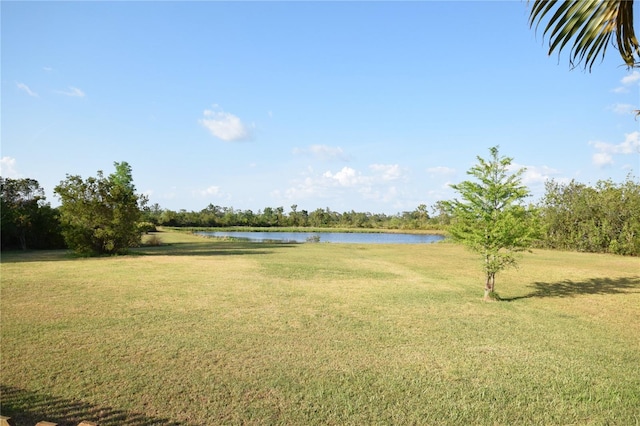 view of yard with a water view