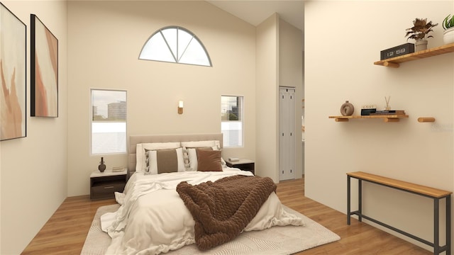 12535 Estrella Blvd, Punta Gorda, FL 33955 - bedroom featuring light wood finished floors and high vaulted ceiling