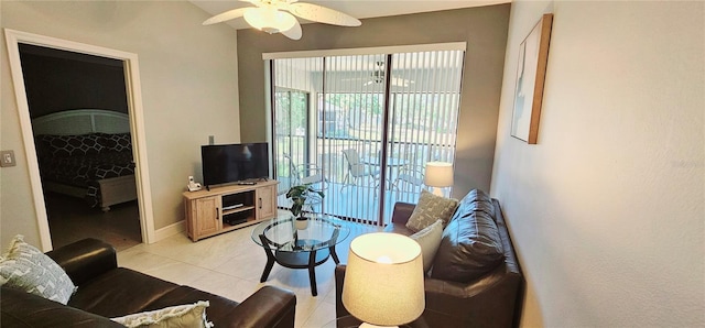 4415 45th Ave W Unit 203, Bradenton, FL 34210 - living area with baseboards, ceiling fan, and light tile patterned flooring