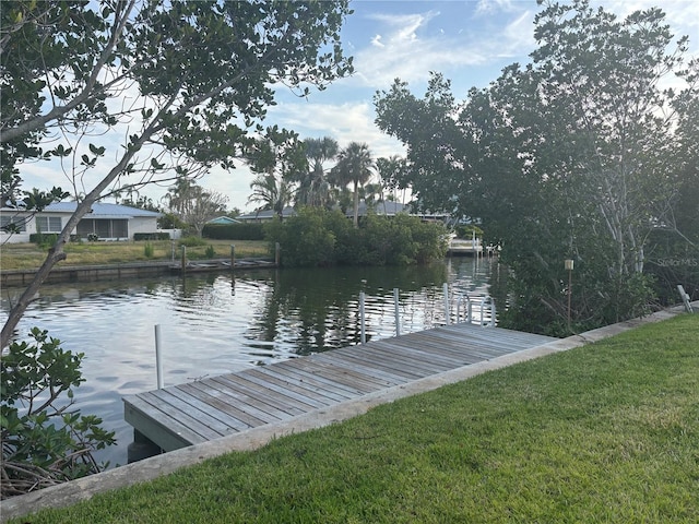 4411 Dolphin Ln, Palmetto, FL 34221 - dock area featuring a lawn and a water view