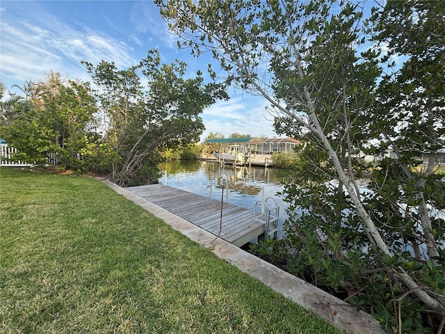 4411 Dolphin Ln, Palmetto, FL 34221 - dock area featuring a water view and a yard