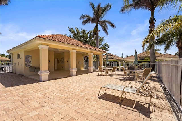 27243 Ipswich Dr, Englewood, FL 34223 - view of patio / terrace with fence and outdoor dining area