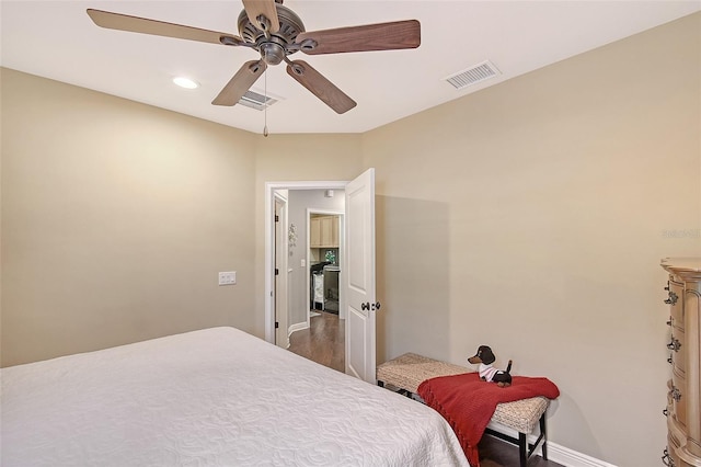 12133 Forest Park Cir, Bradenton, FL 34211 - bedroom featuring baseboards, wood finished floors, ceiling fan, and recessed lighting