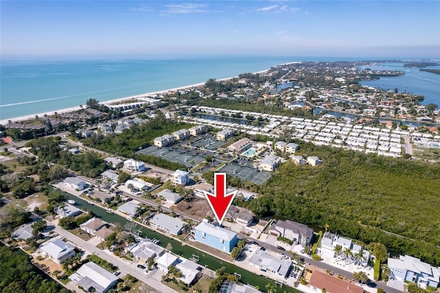 aerial view with a residential view and a water view