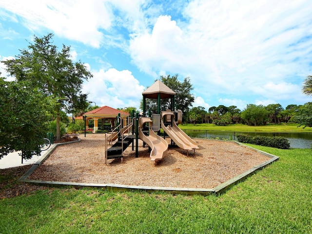 1313 Thornapple Dr, Osprey, FL 34229 - community jungle gym featuring a water view and a lawn