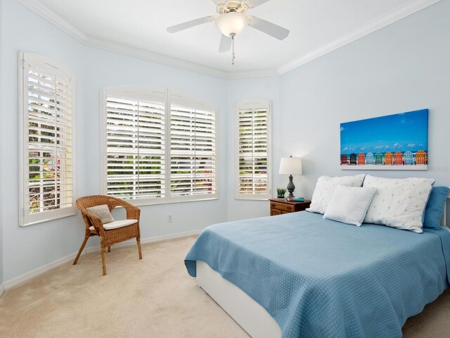 1313 Thornapple Dr, Osprey, FL 34229 - carpeted bedroom with baseboards, ornamental molding, and a ceiling fan