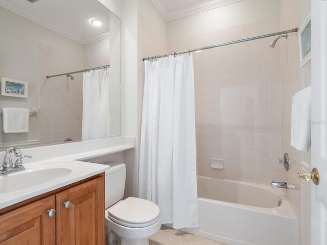 1313 Thornapple Dr, Osprey, FL 34229 - bathroom with ornamental molding, toilet, vanity, shower / bath combo, and tile patterned flooring