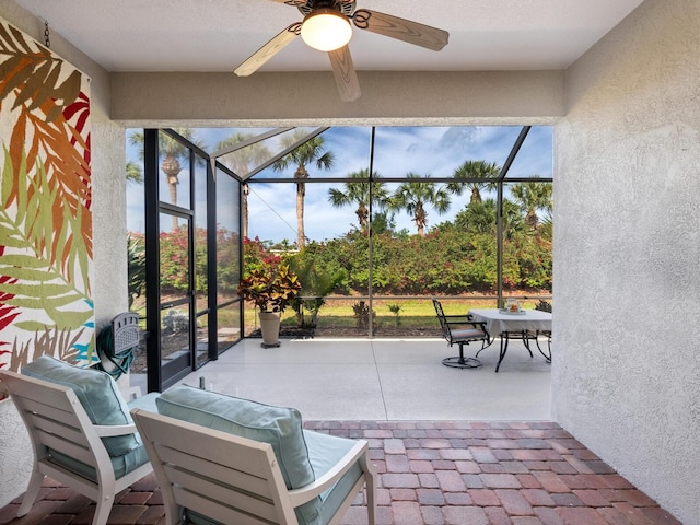 1313 Thornapple Dr, Osprey, FL 34229 - view of patio / terrace with ceiling fan and a lanai