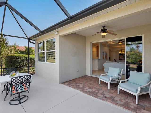 1313 Thornapple Dr, Osprey, FL 34229 - view of patio featuring a ceiling fan and a lanai