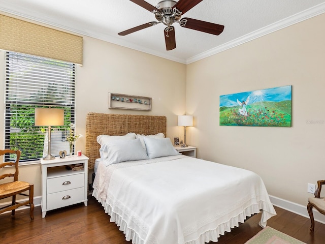 2525 Vaccaro Dr, Sarasota, FL 34231 - bedroom featuring crown molding, multiple windows, and dark wood-style flooring