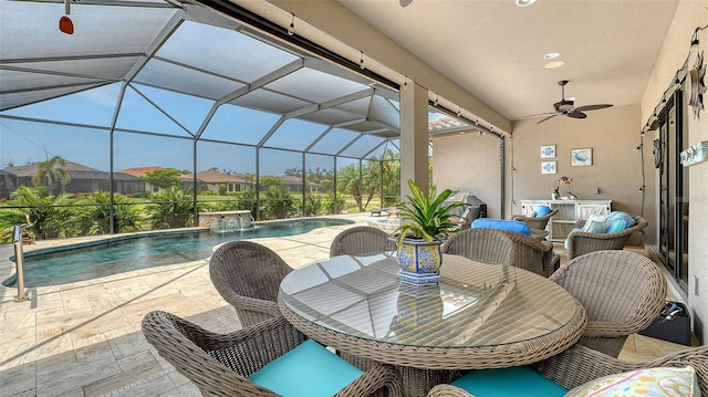 8713 Mangilli Rd, Sarasota, FL 34238 - view of patio with an outdoor pool, ceiling fan, and a lanai