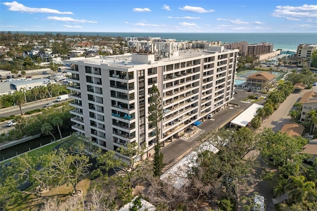 exterior space with a water view