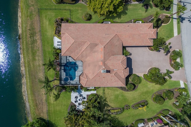 aerial view with a water view