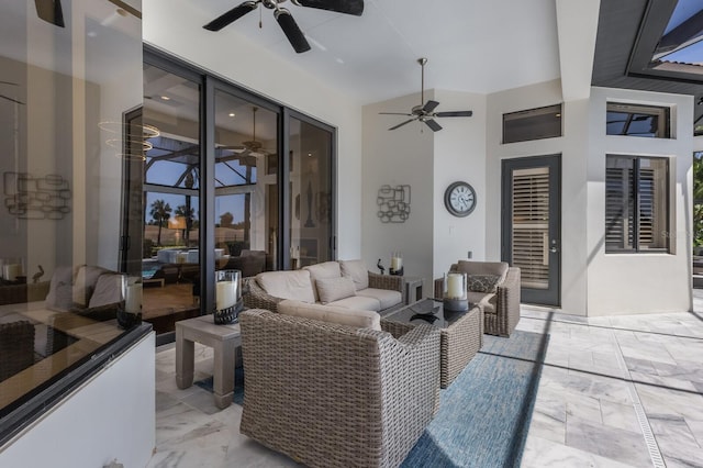 view of patio featuring a ceiling fan and an outdoor hangout area