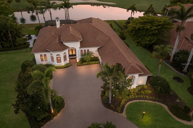 drone / aerial view featuring a water view