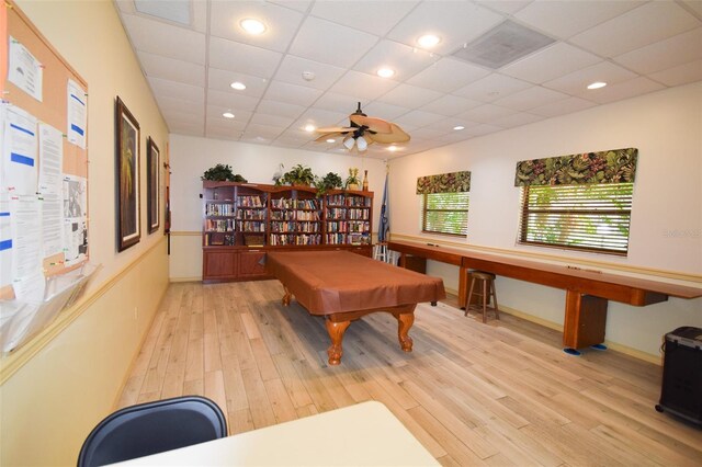 625 30th Ave W Unit G210, Bradenton, FL 34205 - recreation room featuring a drop ceiling, light wood-style flooring, ceiling fan, pool table, and recessed lighting