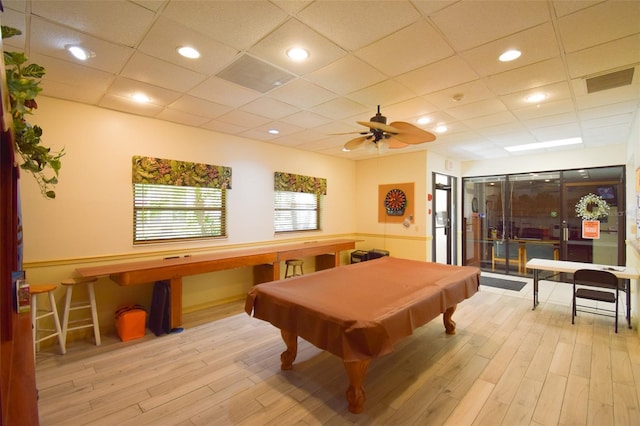 625 30th Ave W Unit G210, Bradenton, FL 34205 - game room with wood finished floors, a drop ceiling, billiards, and a ceiling fan