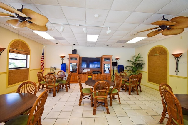 625 30th Ave W Unit G210, Bradenton, FL 34205 - dining room with rail lighting, a ceiling fan, and light tile patterned floors