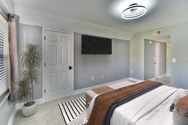 625 30th Ave W Unit G210, Bradenton, FL 34205 - bedroom with a textured ceiling, lofted ceiling, and carpet