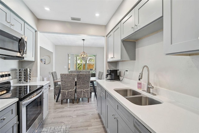 1112 65th St NW, Bradenton, FL 34209 - kitchen featuring a sink, appliances with stainless steel finishes, gray cabinetry, and visible vents