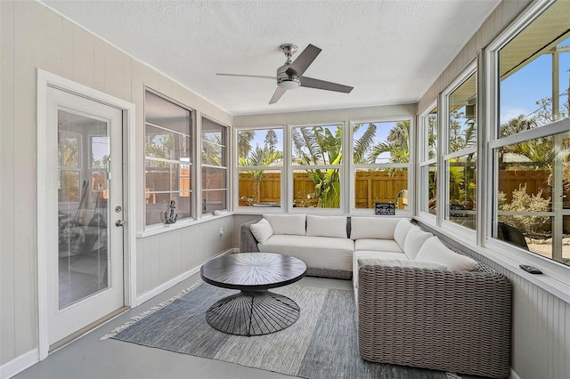 1112 65th St NW, Bradenton, FL 34209 - sunroom / solarium featuring a ceiling fan and outdoor lounge area