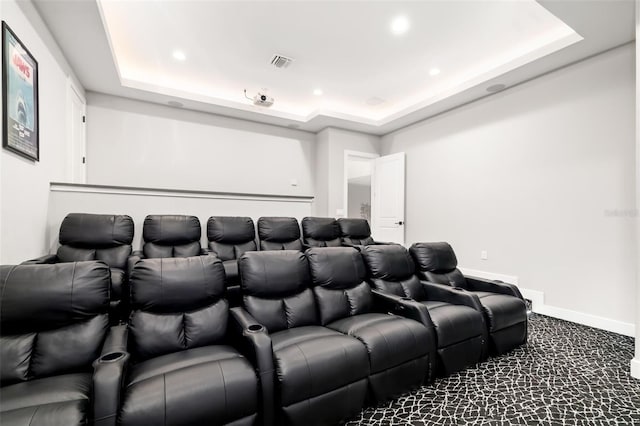 1514 Corolla Ct, Reunion, FL 34747 - home theater room with a raised ceiling, carpet, recessed lighting, and baseboards