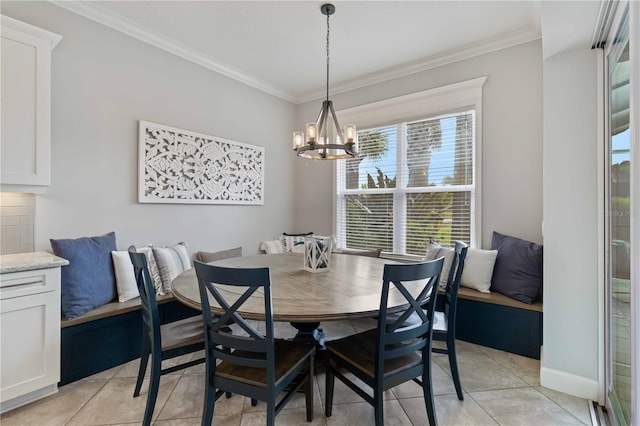 5978 Anise Dr, Sarasota, FL 34238 - dining room with a chandelier, ornamental molding, and light tile patterned floors
