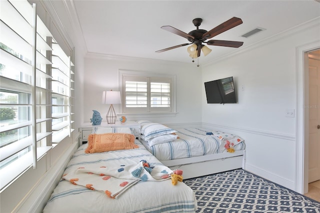 10108 Kingfisher Rd E, Bradenton, FL 34209 - bedroom featuring ornamental molding and a ceiling fan