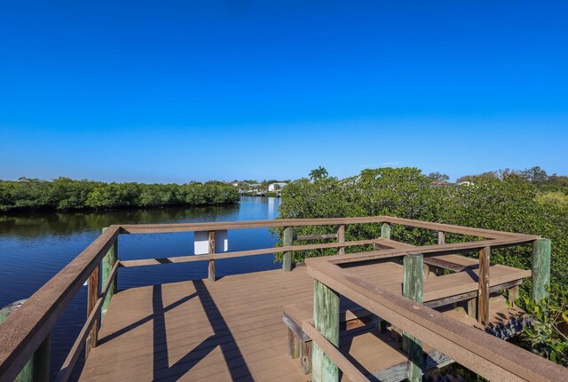 dock area with a deck with water view