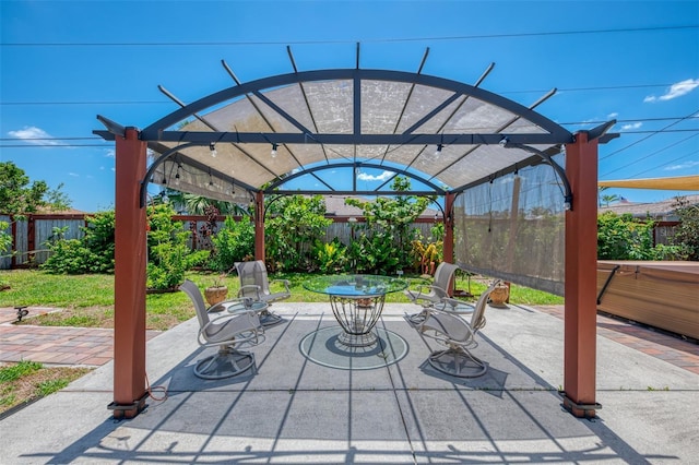 view of patio / terrace featuring a fenced backyard and a pergola