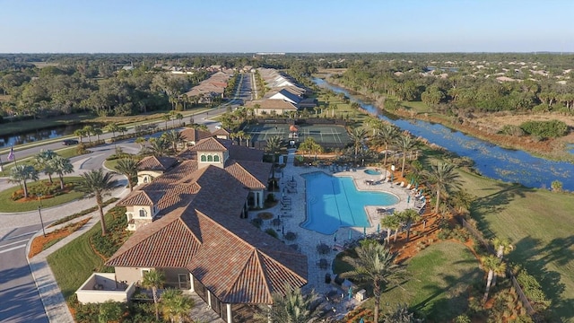 aerial view with a water view