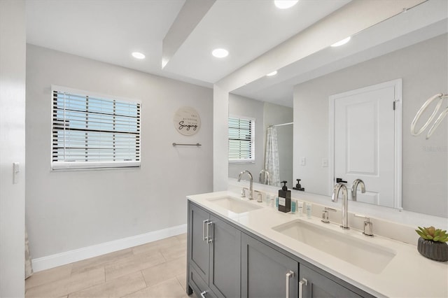 2301 Cass St, Sarasota, FL 34231 - full bathroom featuring recessed lighting, a sink, baseboards, and a shower with shower curtain