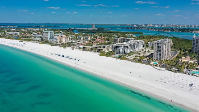 1212 Benjamin Franklin Dr Unit 503, Sarasota, FL 34236 - drone / aerial view featuring a water view, a view of the beach, and a city view
