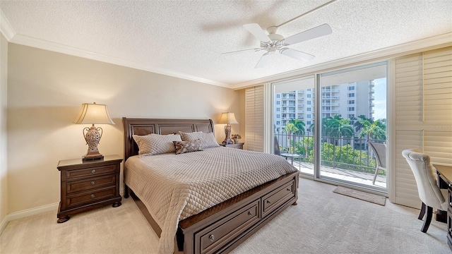 1212 Benjamin Franklin Dr Unit 503, Sarasota, FL 34236 - bedroom with light colored carpet, a textured ceiling, crown molding, and access to outside