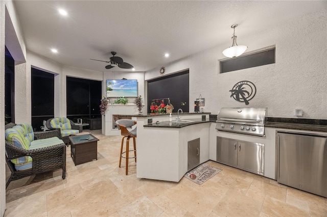 10819 Wicker Park Pl, Palmetto, FL 34221 - view of patio / terrace featuring ceiling fan, a sink, a grill, exterior kitchen, and outdoor wet bar