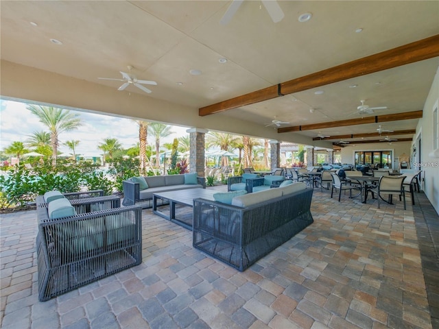 10819 Wicker Park Pl, Palmetto, FL 34221 - view of patio / terrace with an outdoor hangout area, outdoor dining area, and ceiling fan
