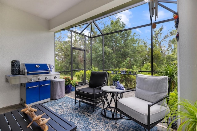 view of patio with a lanai