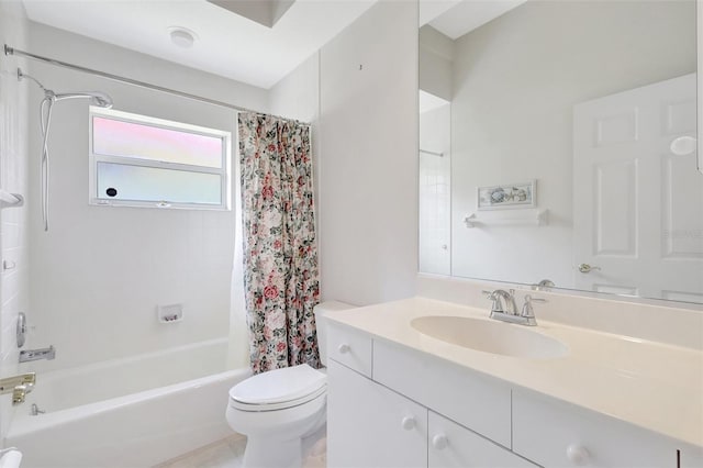 4730 Old Farm Rd, Sarasota, FL 34233 - bathroom featuring toilet, shower / bathtub combination with curtain, and vanity
