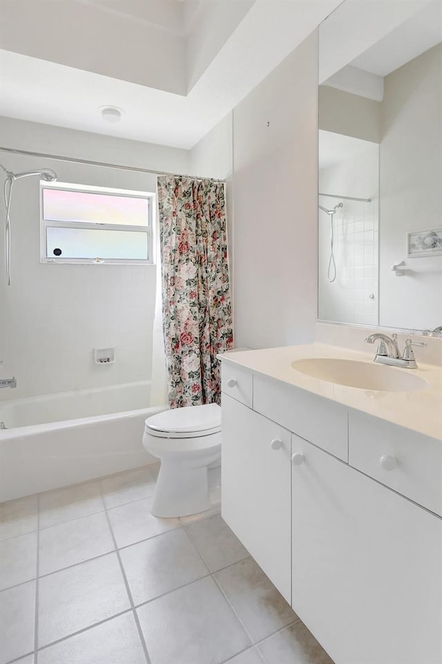 4730 Old Farm Rd, Sarasota, FL 34233 - full bathroom with vanity, tile patterned flooring, toilet, and shower / bath combination with curtain