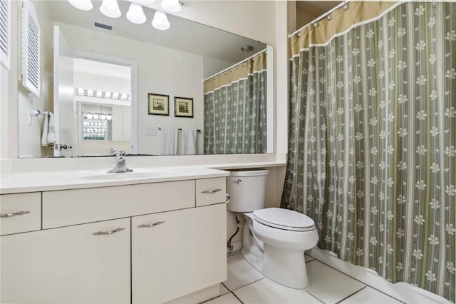 full bath with vanity, tile patterned flooring, toilet, and visible vents