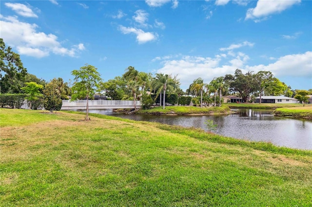 view of yard with a water view