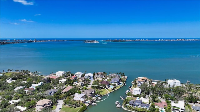 975 Whitakers Ln, Sarasota, FL 34236 - aerial overview of property's location with a large body of water and nearby suburban area