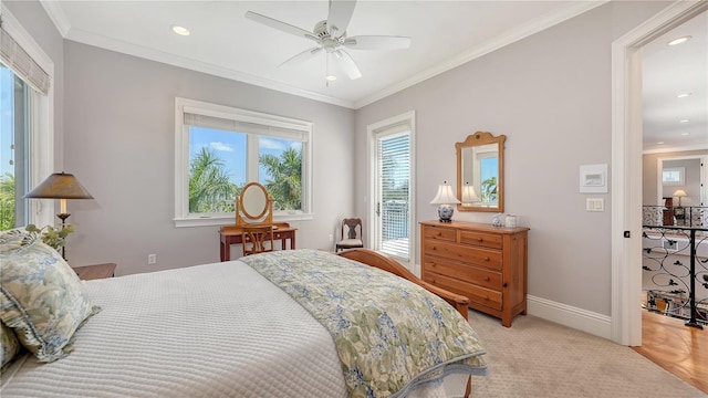 975 Whitakers Ln, Sarasota, FL 34236 - bedroom featuring recessed lighting, crown molding, baseboards, and ceiling fan