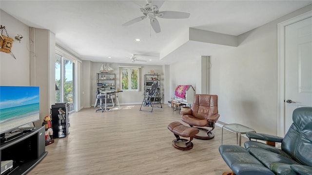 975 Whitakers Ln, Sarasota, FL 34236 - sitting room with ceiling fan, wood finished floors, recessed lighting, and baseboards