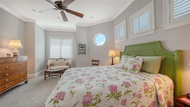 975 Whitakers Ln, Sarasota, FL 34236 - bedroom with carpet, crown molding, ceiling fan, and baseboards
