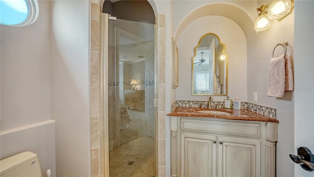 975 Whitakers Ln, Sarasota, FL 34236 - bathroom featuring toilet, a shower stall, and vanity
