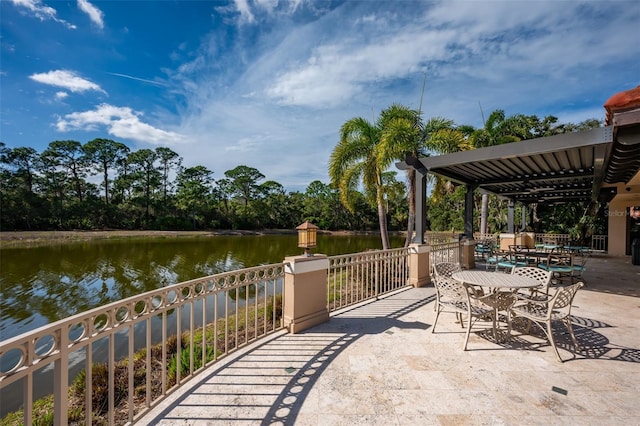 view of patio / terrace with a water view