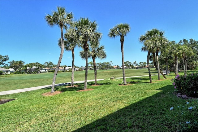 view of property's community featuring a lawn and golf course view