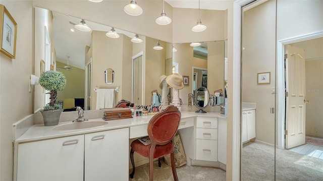 3984 Lyndhurst Ct, Sarasota, FL 34235 - bathroom featuring high vaulted ceiling and vanity